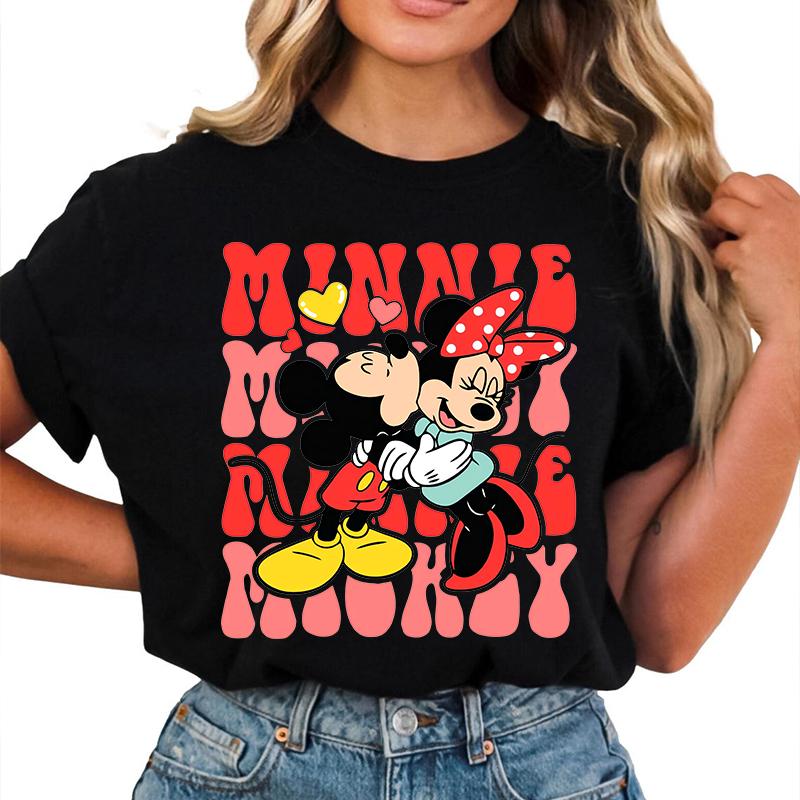 Mickey Minnie Mouse Love Couple Print Tshirt Womens Summer Fashion Cotton Short Sleeve Casual Top Loose Clothing