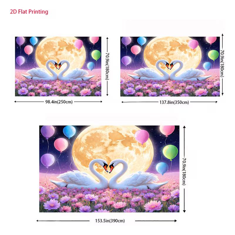 2D Heart Swan Full Moon Backdrop for Wedding & Birthday Photography
