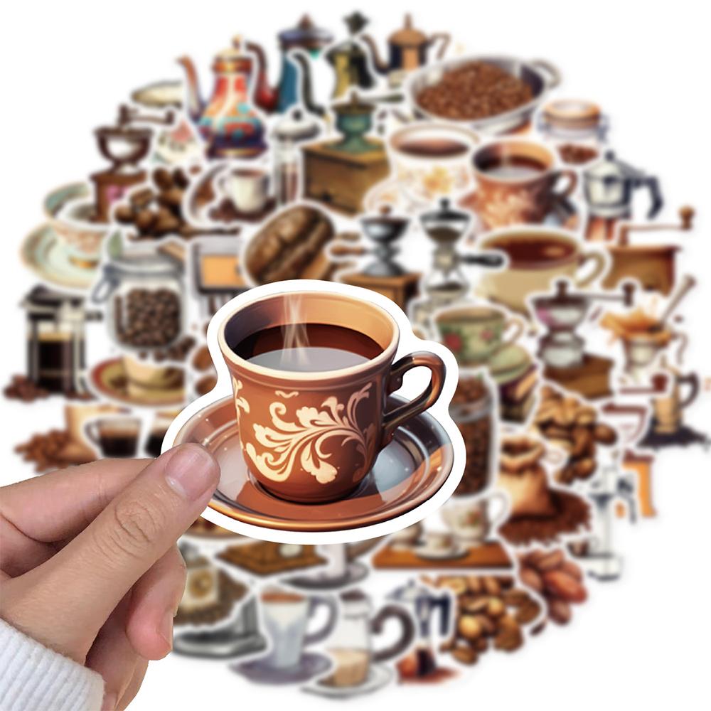 10 30 50Pcs Coffee Machine Cartoon Stickers Waterproof Retro Graffiti Scrapbooking Phone Luggage Vintage Vintage Decals