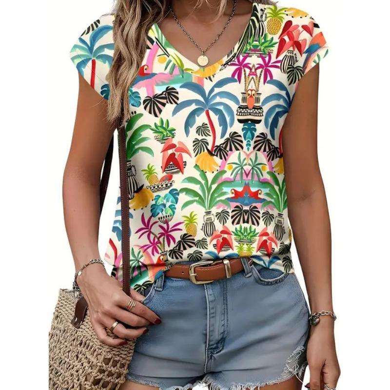 Women's New Casual V Neck Tops Versatile Fashion Trend Summer T-shirt