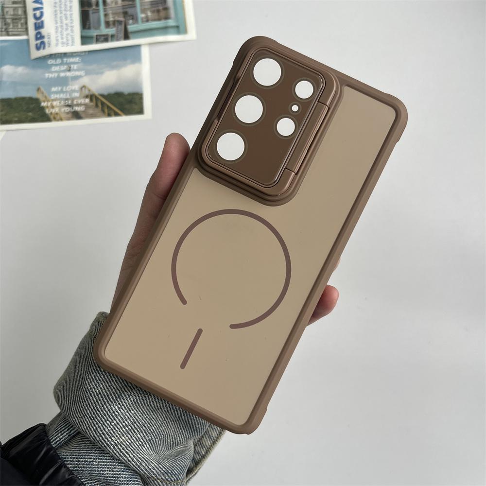 Full Body Lens Flip Stand Magnetic Matte Phone Case For Samsung S26 S25 Edge S24 Plus s 25 FE S23 Ultra For Magsafe Back Cover