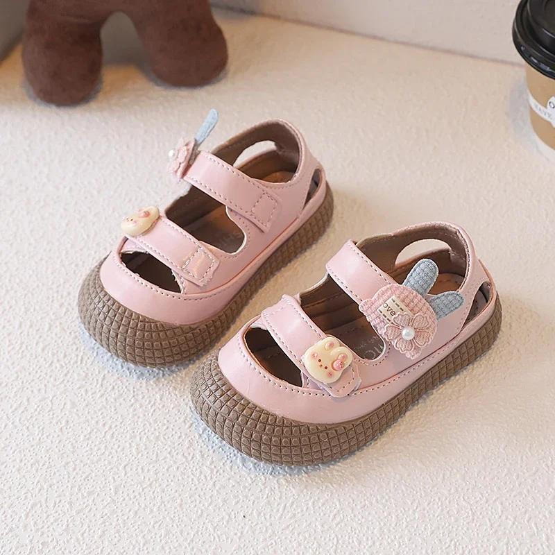 

2025 Summer New Children Sandals for Girls Fashion Korean Style Soft Sole Non-slip Cut-outs Versatile Baby Walk Cute Beach Shoes 21 розовый