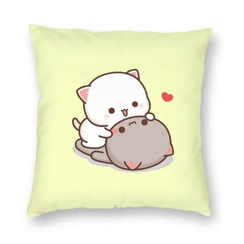 45x45cm Bedroom Living Room Cute Couple Cat Peach and Goma Pillowcase Home Decor Cushion Cover Sofa Pillowcase