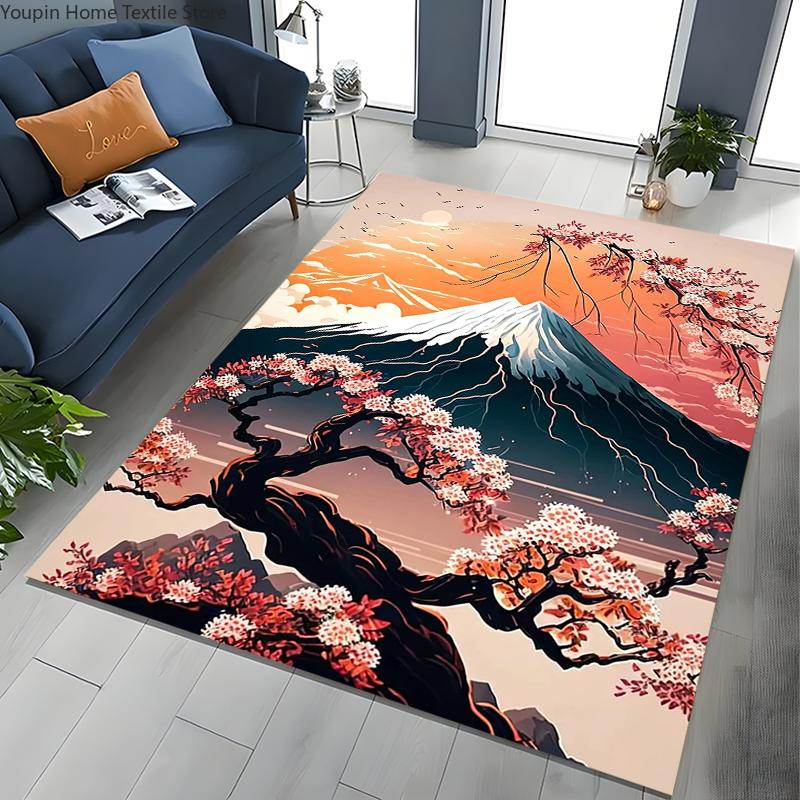 Japanese Cherry Blossom Mount Fuji 3D Large Area Kids Carpet for Home Living Room Child Rugs Bedroom Sofa Doormat Floor Mat Gift