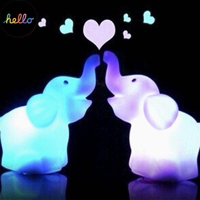 7 barev měnící LED noční lampa slon s baterií Party dekorace Panenky Nightlight Baby
