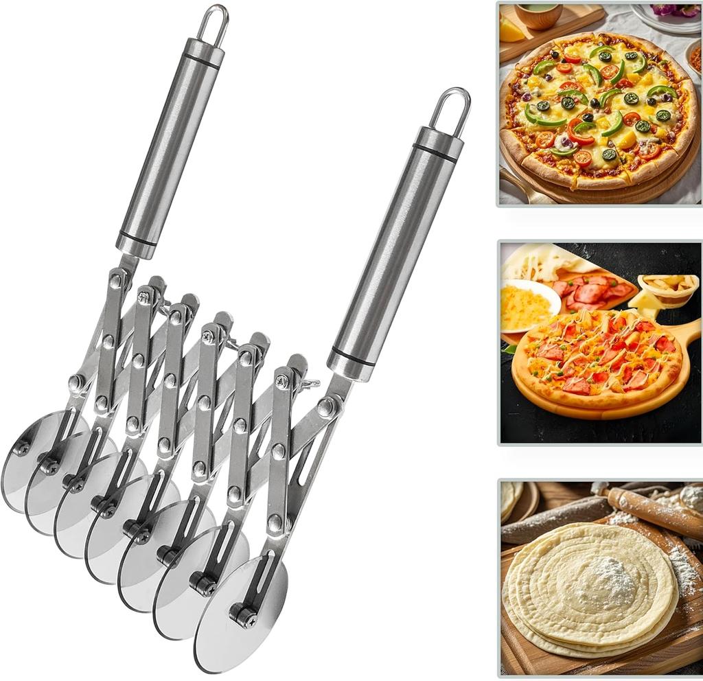 3/5/7 Wheels Retractable Multi-wheel Knife Stainless Steel Pizza Slicer with Handle Dough Divider Knife Pizza Slicer Tool