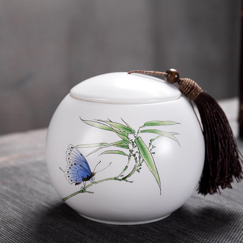 Porcelain Tea Canister Big Size Sealed Storage Tea Box Jar Tea Caddy White Color Ceramic Crafts Chinese Style Teaware Home Decor