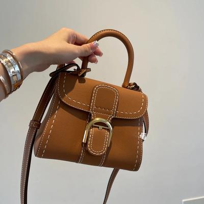 Women's Genuine Leather Fashion Stitched Saddlebag High-quality Horseshoe Mouth Shoulder Crossbody Bag