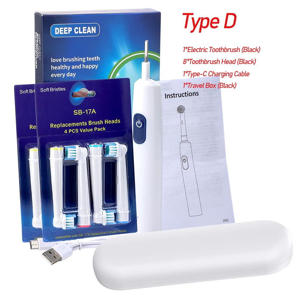 Sonic Electric Toothbrush Rechargeable Rotary Waterproof Smart Timer Adult Teeth Cleaning 4pcs Replaceable Brush Heads with Box