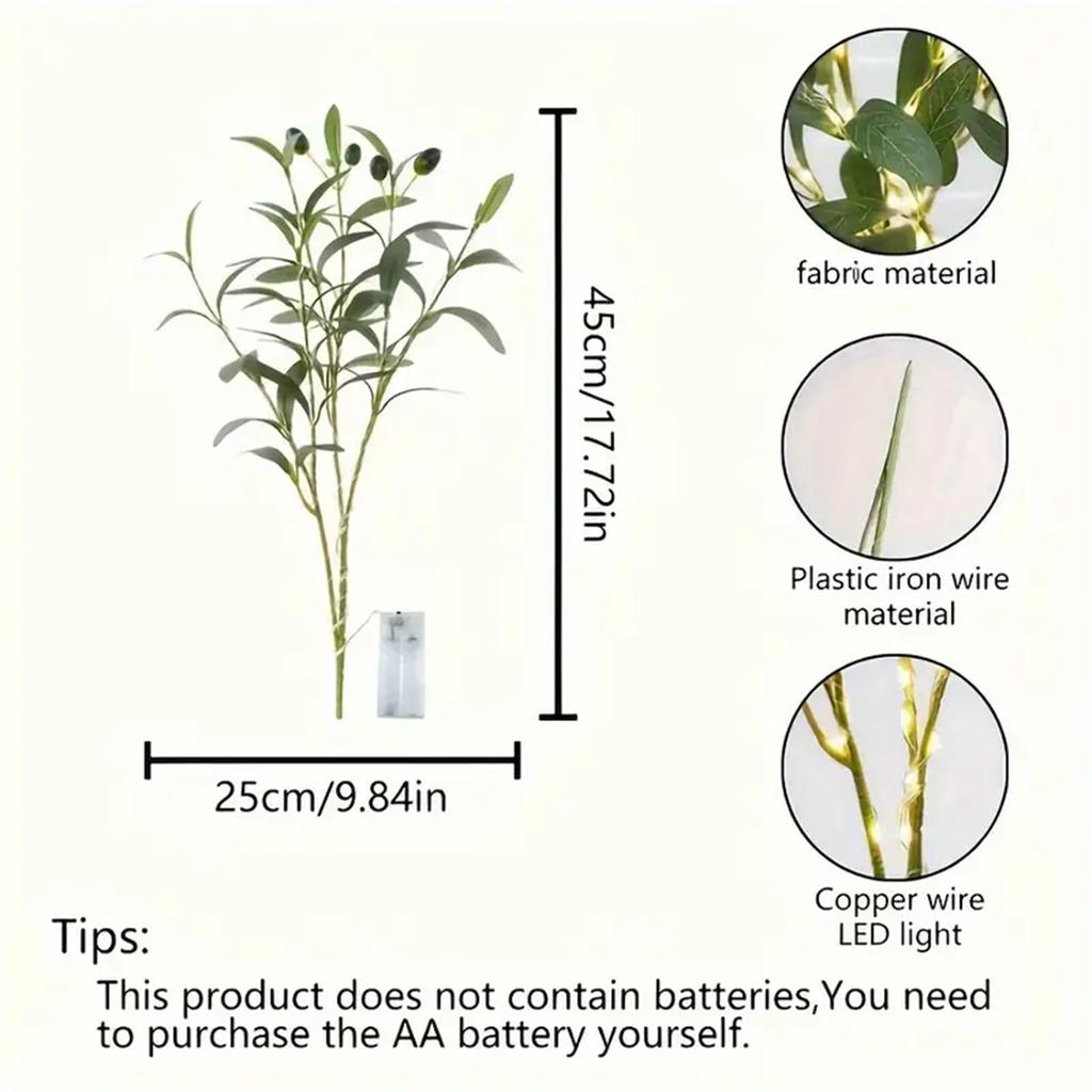 Olive Branch LED Decorative Lamp Battery Powered Suitable for Christmas New Year Wedding, Birthday Party Desktop Decorative Lamp