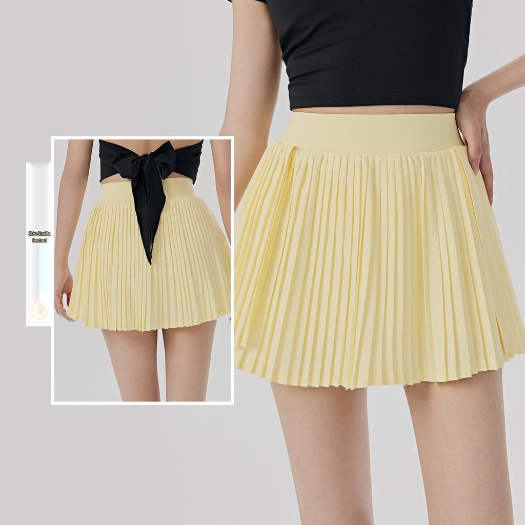 Women's Short Sleeve Yoga Suit & Pleated Tennis Skirt Set