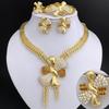 Italy 18k Gold Plated Women Zircon Set Classic Design Bowknot Necklace Earring Bracelet And Ring 4PCS Set Zircon Wedding Party