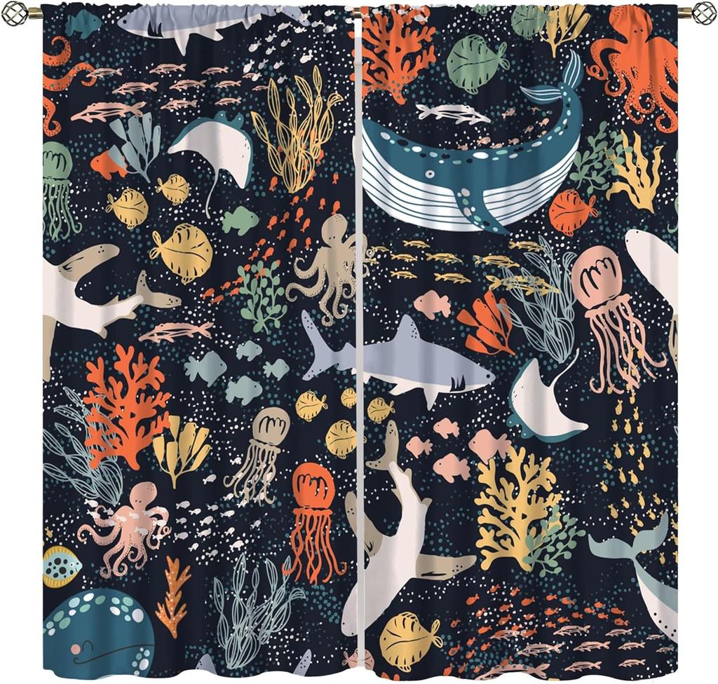 Tende con Animali Cartoni Animati Bambini Fauna Selvatica Fiori Tropicali Foglie di Palma Tende per Finestre per Bambini Bambine Stanza dei Bambini Aula