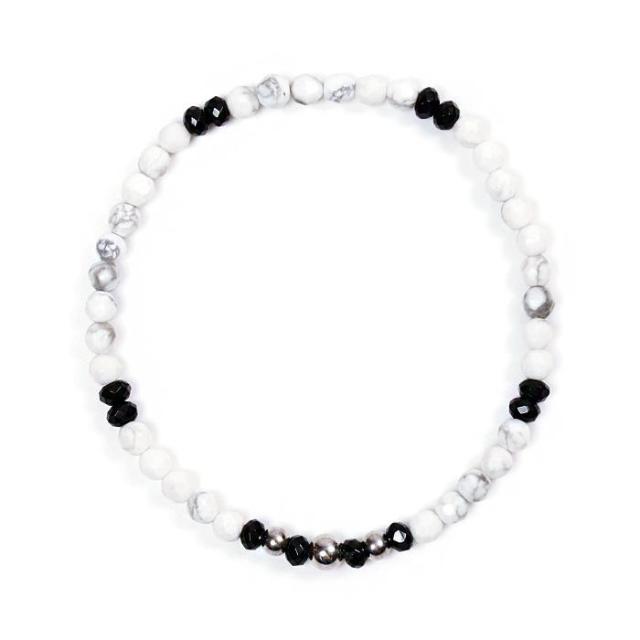 Jbans Classic Black Point White Cut Agate Slim Gemstone Bracelet (C2001-Ac636_Wt)