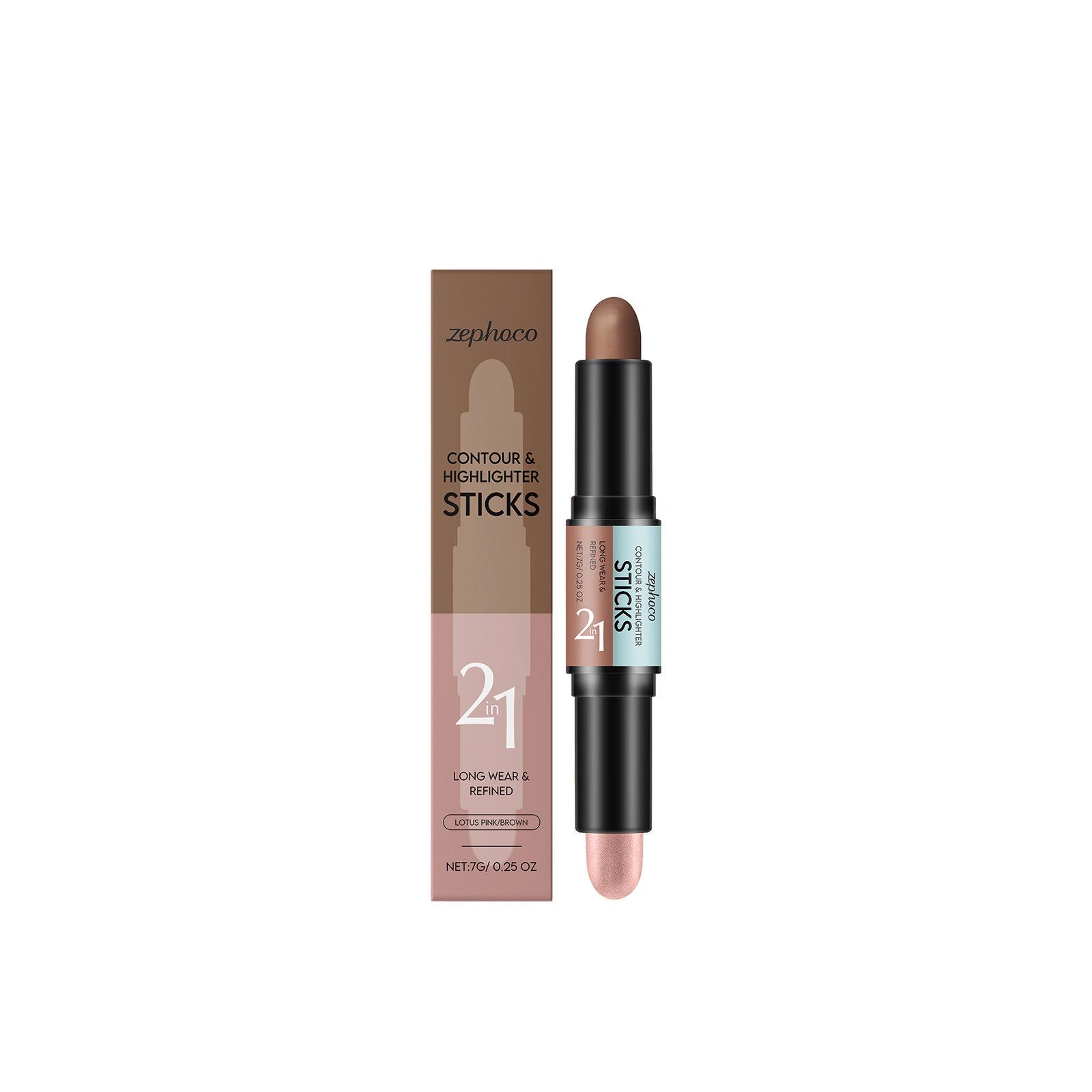 

ZEPHOCO 2-in-1 Contour & Highlight Stick: Smooth, Lightweight, Double-Ended Face Brightener. 7G (For export only, domestic sale prohibited) коричневий/рожевий колір бежевий