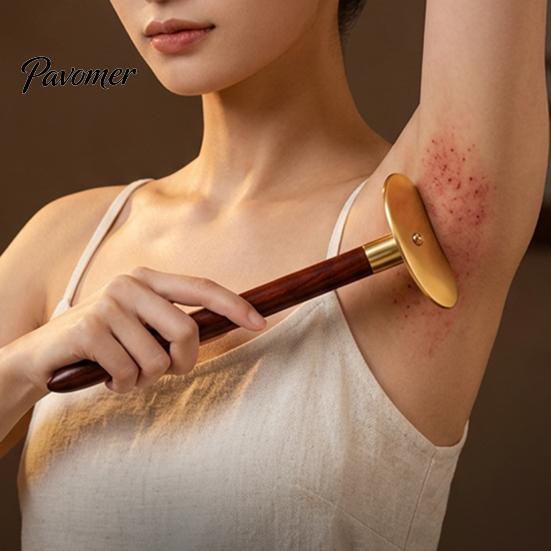 Deep Tissue Trigger Point Tool Brass Gua Sha Scraper, Long Handle Body Massage for Back Ergonomic Wand Neck, Meridian Relaxation Stick Self Care, Home