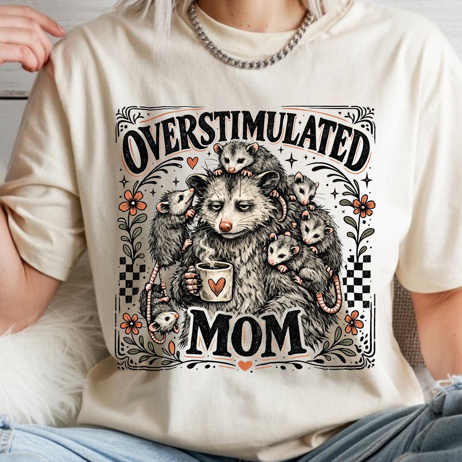 Overstimulated Opossum Mom Shirt, Tired Possum Mama Tee, Comfort Colors Motherhood T shirt, Funny Mothersday Gift 2XL