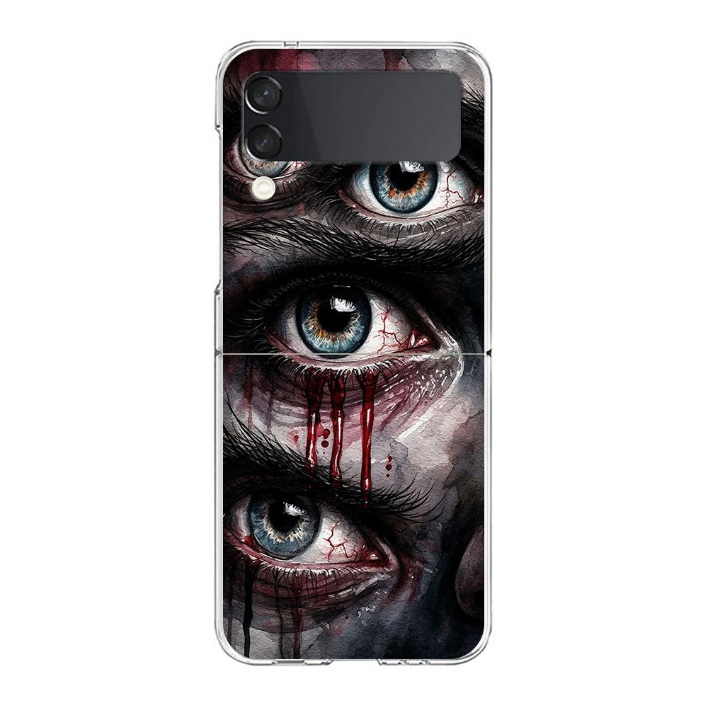 Transparent Phone Case For Samsung Galaxy Z Flip 3 4 5 6 7 Hard Folding PC Z Flip3 Flip4 Cover Scary Devil Eye Pattern