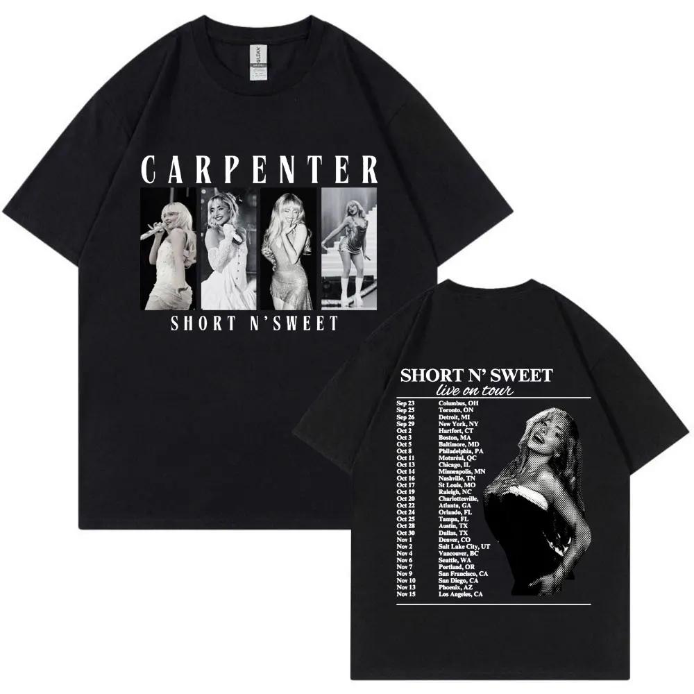 Vintage Sabrina Carpenter Tshirt Short N Sweet Tour Unisex Hip Hop Cotton T Shirt Men Women Y2k T Shirts Fans Gift