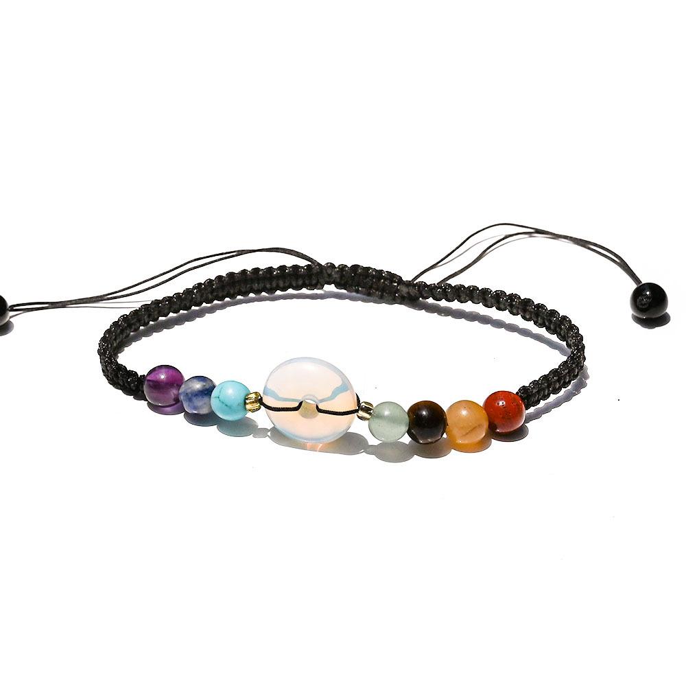1pc Colorful Weaving Bracelet Natural Stone Bracelet Crystal Peace Buckle Adjustable Donut Yoga Stone Handstring Jewelry Gift
