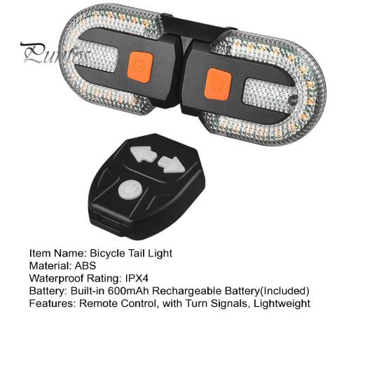 Bike Tail Light with Turn Signals Remote Control Split Bicycle Rear Light USB Rechargeable Road Mountain Bike Night Riding Safety Warning Lamp