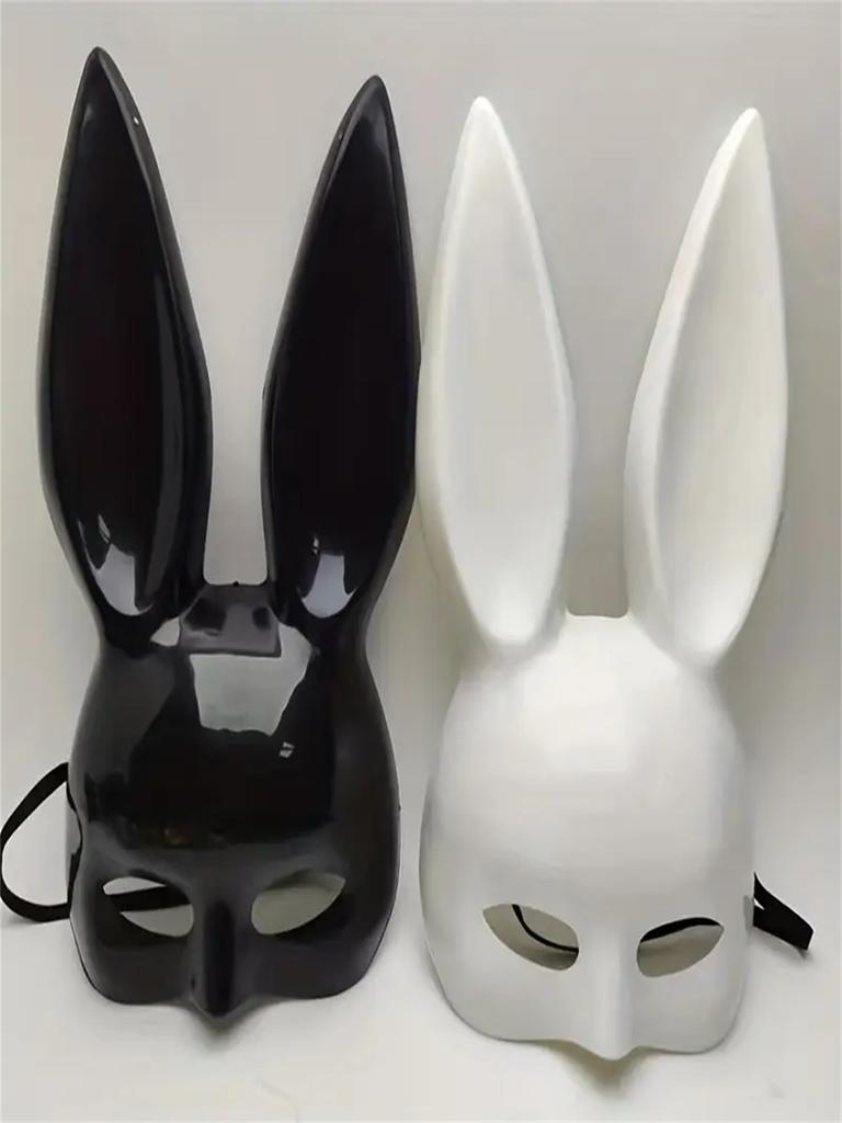 1Pc Rabbit Glossy Mask Black and White Nightclub Masquerade Halloween Party Dress Up Mask