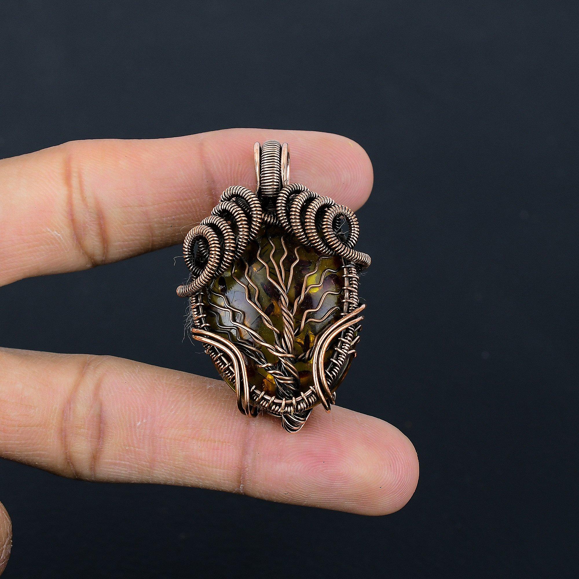 

Кулон из балтийского янтаря, ювелирное изделие из драгоценного камня, обернутое медной проволокой 999 пробы, кулон ручной работы ко Дню матери 2.55 Inches