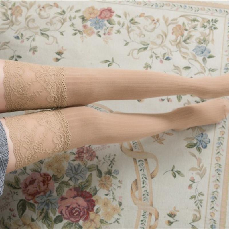 Autumn and Winter Women Lace Slim Thigh High Over The Knee Long Socks Cotton Warm Pure Color Stockings