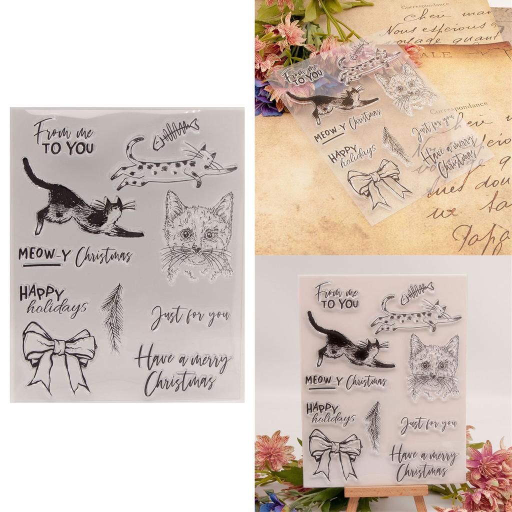 Christmas Cat Silicone Clear Stamps for Card Making Scrapbooking Embossing DIY Craft Album Rubber Seal Stamps Decoration
