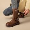 Brown thick-soled heightening Martin boots women's four-season British style retro versatile western cowboy short boots locomotive boots