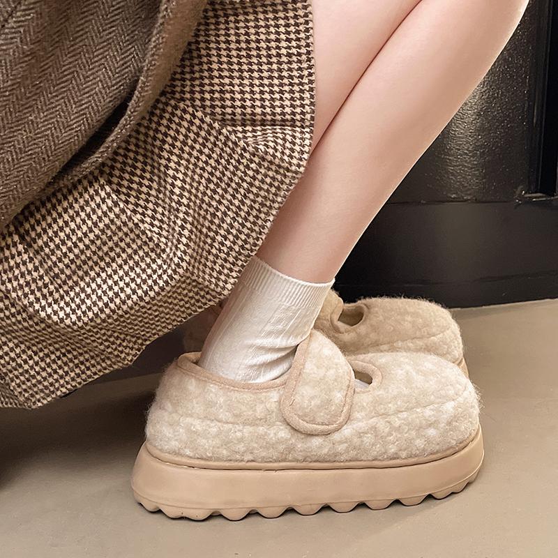 Fashion Casual Non-slip Winter Mary Jane Cotton Shoes Outdoor Wear Comfortable and Versatile Platform Fuzzy Shoes Women