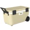 70L Insulated Cool Box with Wheels, Portable Ice Cooler with Handle, Lid and Drain Valve, Khaki