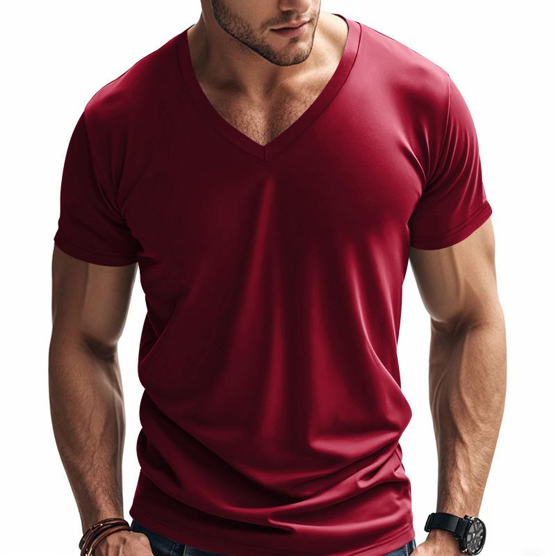 Men's V-Neck Quick-Dry Breathable Casual Sports Short Sleeve T-Shirt.