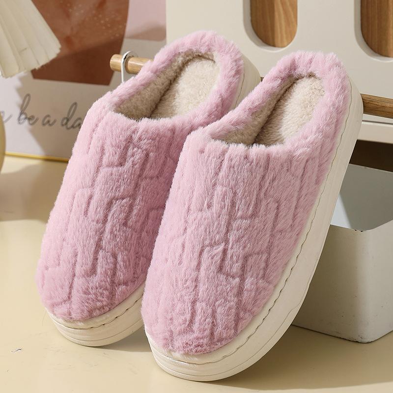 Winter wear non-slip fluffy slippers cotton mop thickened warm indoor cotton slippers