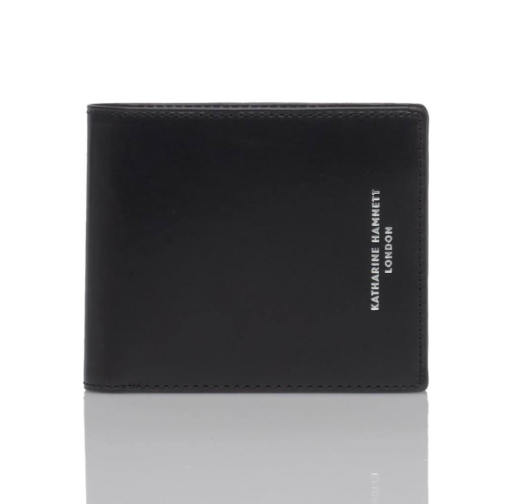 Katharine Hamnett London Calf Leather Bifold Wallet with Card and Coin Compartment, Black, 490-50800