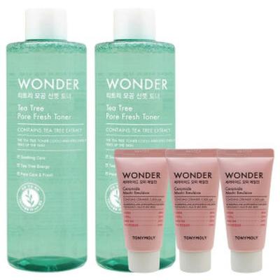 Wonder Tea Tree Pore Refreshing Toner 500ml X 2 + (Emulsion 30ml X 3 X 3 Included) [Gifts May Vary]