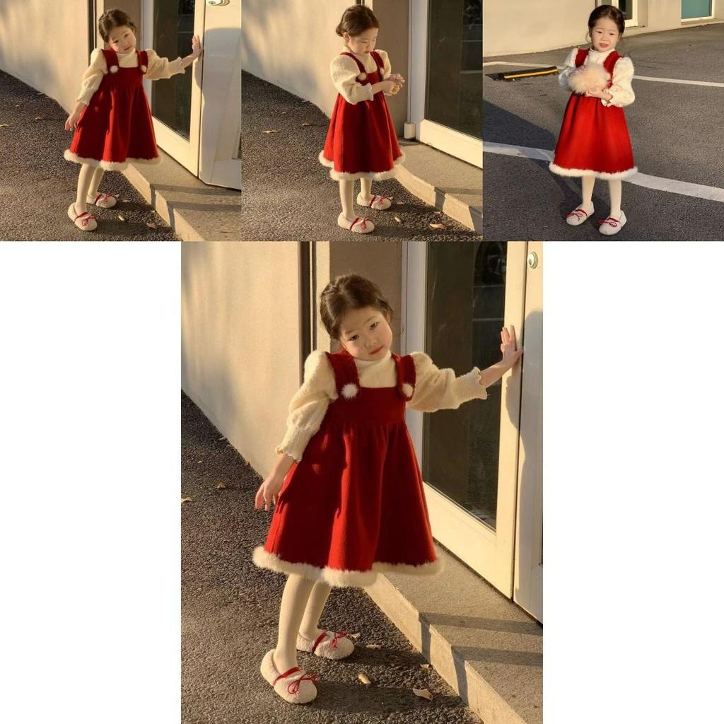 Adorable Korean Children's Red Vest Dress Set For Girls Featuring Cozy Knitted Sweater For Christmas And New Year
