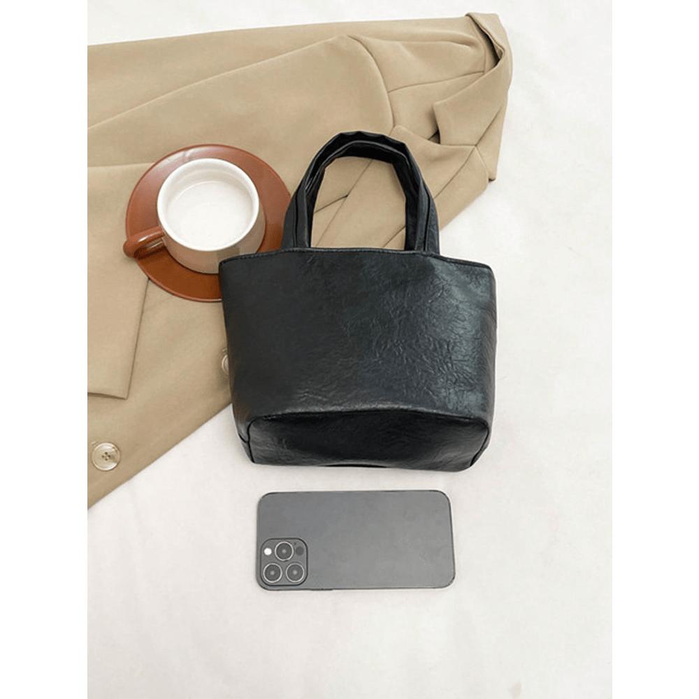 Solid Color PU Fabric Small Tote Bag, Vegetable Basket Tote Bag, Commuting Tote Bag, Office And Outdoor Snack Tote Bag, Fashionable Women