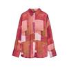 Spring New Women's Clothing French Geometric Figure Print Loose Silk Satin Texture Long Sleeves Shirt 2628188