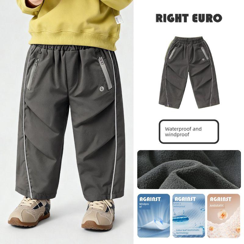 Right-Ou Boys' Fleece Paratrooper Pants Winter Clothing New Winter Style Baby Fleece-Lined Thickened Pants Winter Children's Clothing
