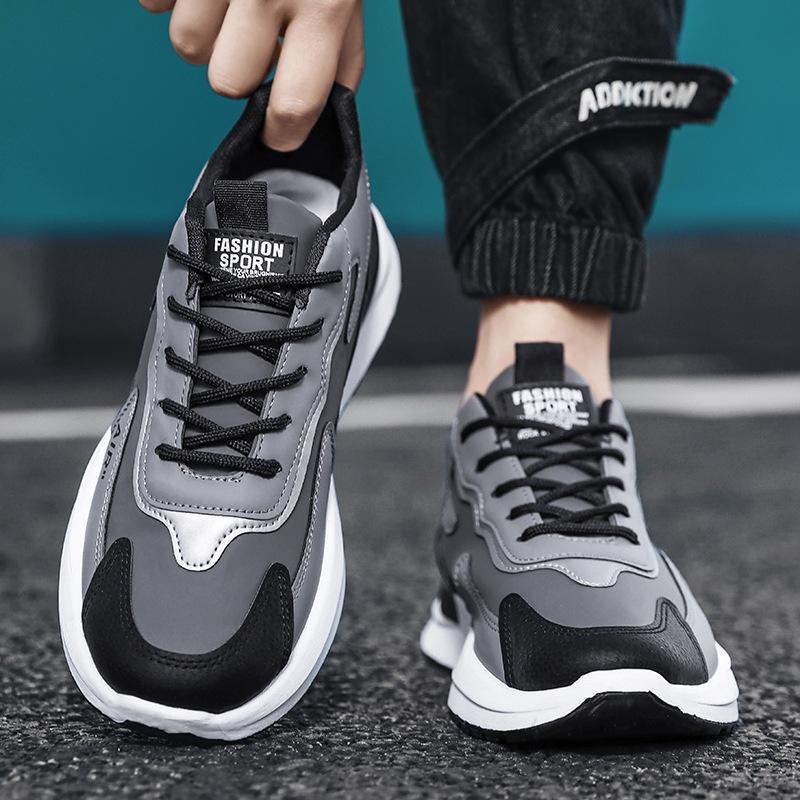 Men's Shoes New Trendy with Platform Loafers Sports Shoes Men's Casual Running Shoes Internet Celebrity Leather Dad Trendy Shoes
