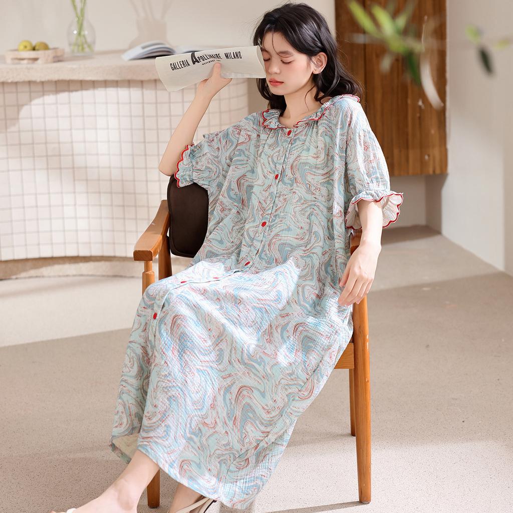 Short-sleeved nightgown women's summer cloud cotton comfortable new princess wind cool long application skirt can be worn outside loungewear
