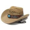 Cowboy Hat Men's and Women's American Western Cowboy Beach Hat Paper Straw Hat Trend Hat Handmade Hollow Top Hat