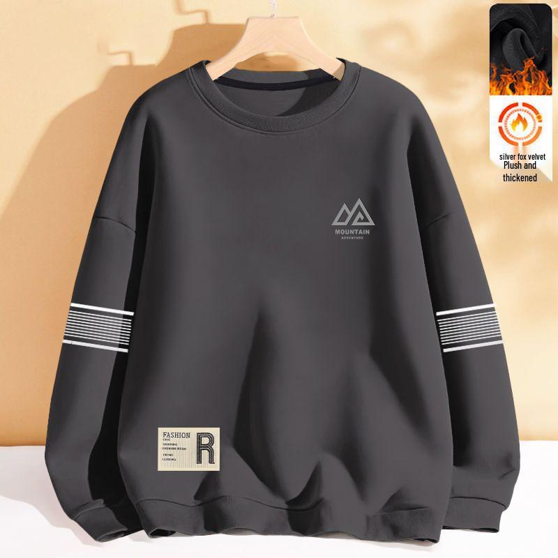

Men s Velvet Winter 2025 Loose Hoodie - Round Neck, Long Sleeve, Youth Outerwear 4XL (160-180 kg)