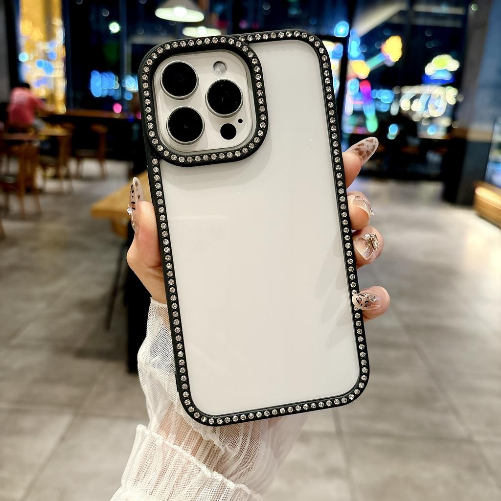 Elegant Phone Cases for iPhone 11 12 13 14 15 16 Gen 13 14 15 Pro 14 15 16 Pro Max Rhinestone-Embellished Frame Phone Case