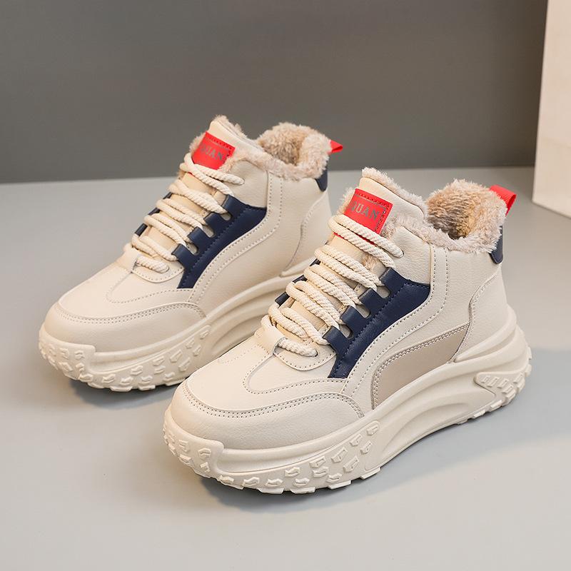 

[Customized] K6702 new 2025 winter velvet women s shoes board shoes warm cotton shoes platform white shoes tide 40