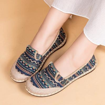 Summer New Women's Shoes Ethnic Style Linen Breathable Comfort Soft Sole Casual Shoes for Women Zapatos De Mujer