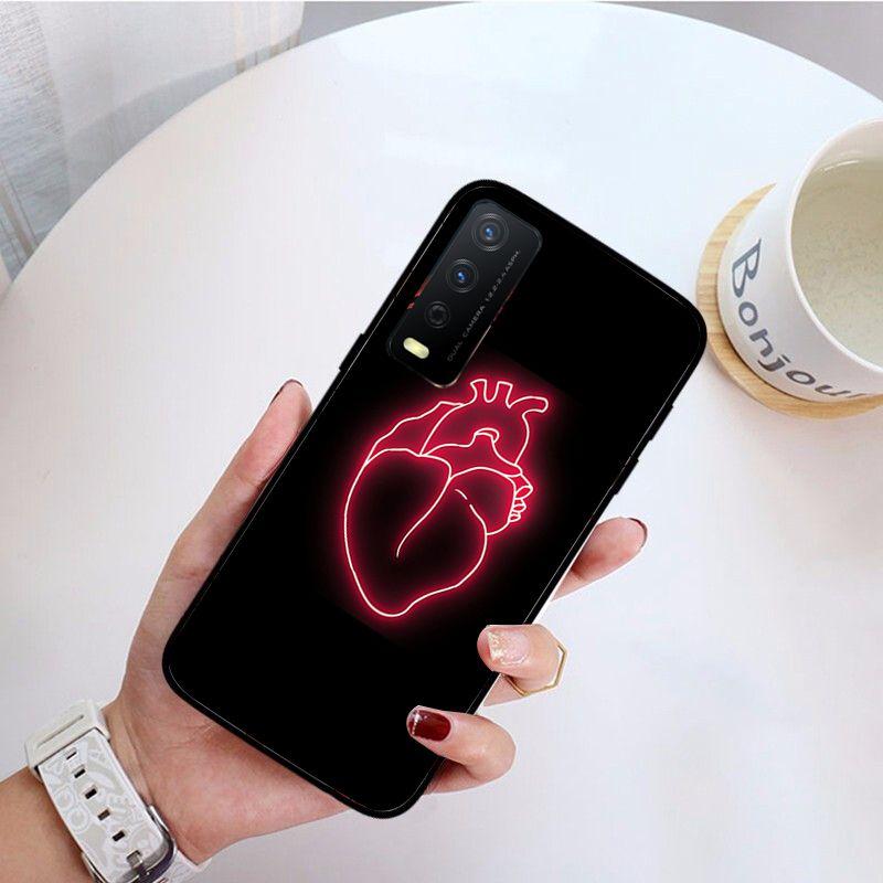 Sfondo nero fluorescente Rosa neon cuore regina cover Per vivo Y31 Y30 Y33S Y11S Y12S Y17 Y20 Y21S Y53S Y15 Y91C V23 Custodie
