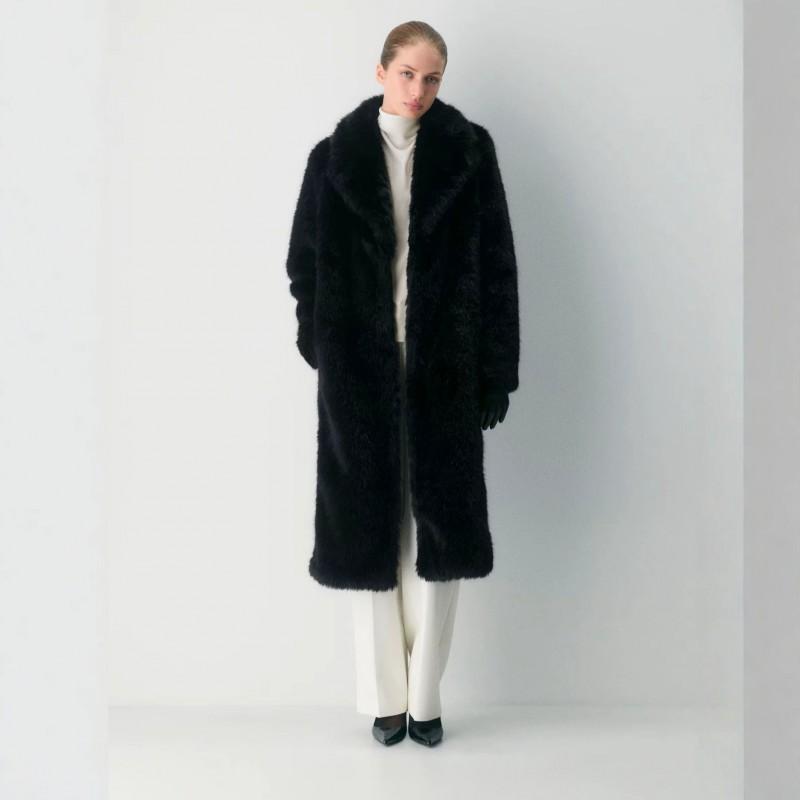 Damen Langer Kunstpelzmantel Übergroß Dick Luxuriös Flauschige Jacke Großes Revers