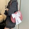 Cloth Bow Shoulder Bag Lattice Canvas Tote Bag Portable Plaid Shoulder Bag  Women